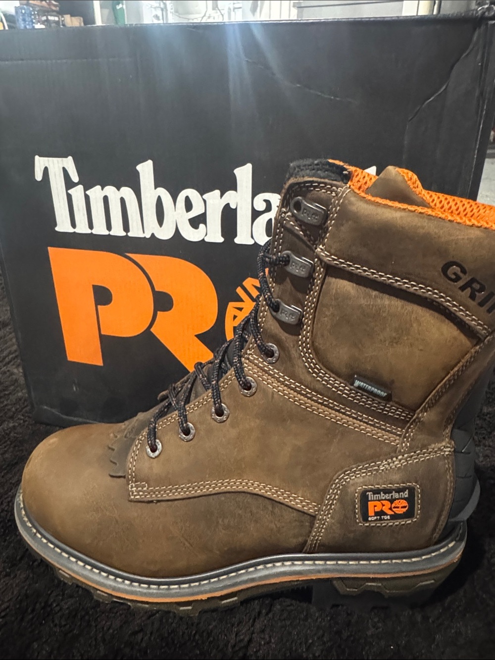 Timberland PRO Boondock HD Men's Brown Work Boot with Orange Accents